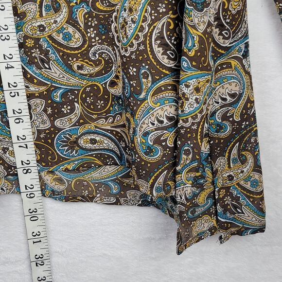 22W 24WBohemian Sequin V Neck Sheer Top Brown Paisley Print Flowy Long Sleeve - Picture 4 of 10